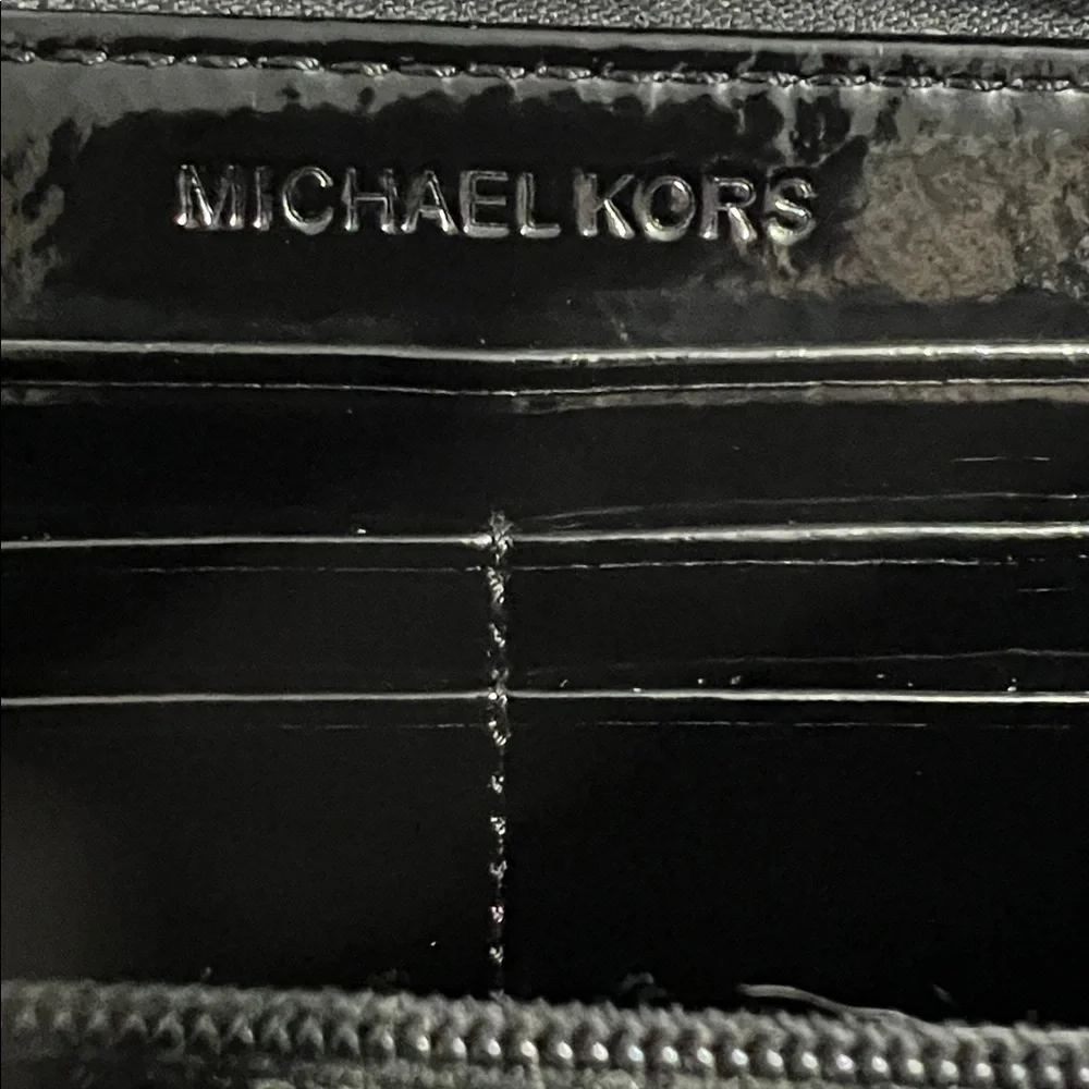 Michael Kors Black Snake-Embossed Zip Wallet with Gold Plaque